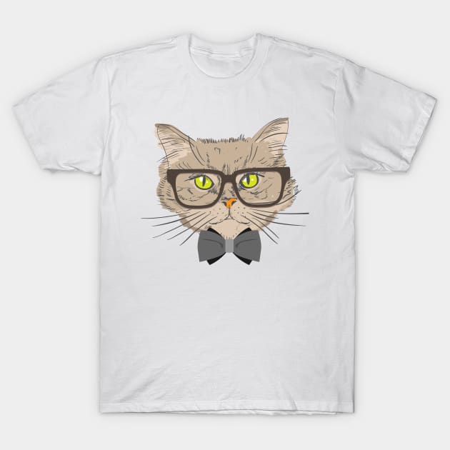 Hipster Cat Kitten Spectacles Eye Glasses Funny Cute T-Shirt T-Shirt by JHFANART